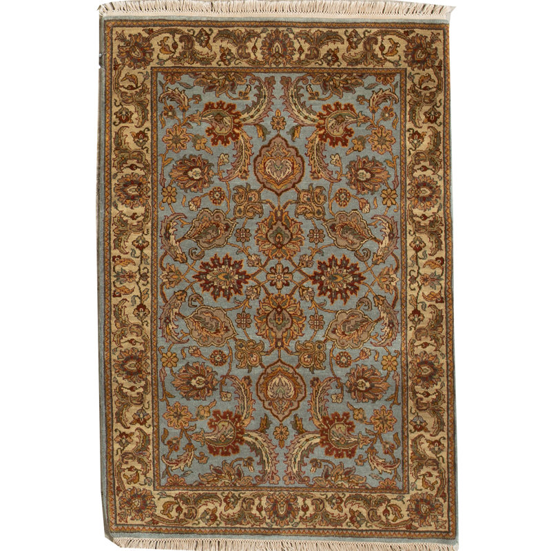 Tapis bleu et crème noué à la main de haute qualité