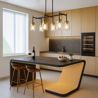 Modern Farmhouse 6-Light Black Gold Chandelier