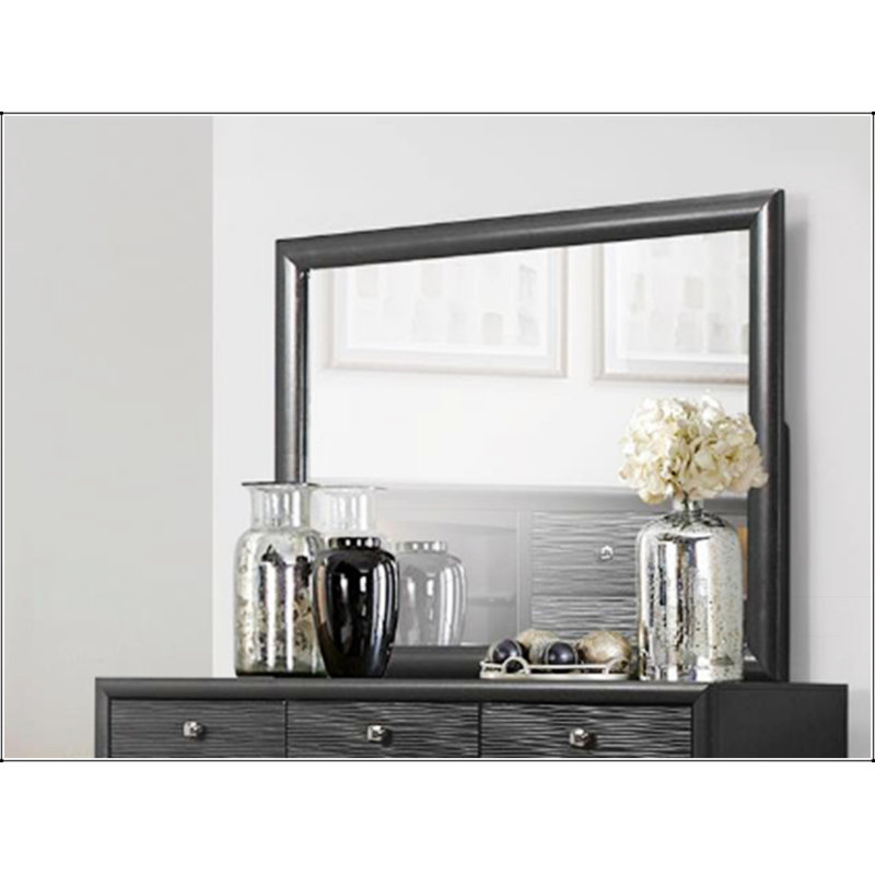 Miroir CIVIC: finition grise élégante, garniture en bois et design élégant pour les chambres à coucher modernes, Gris