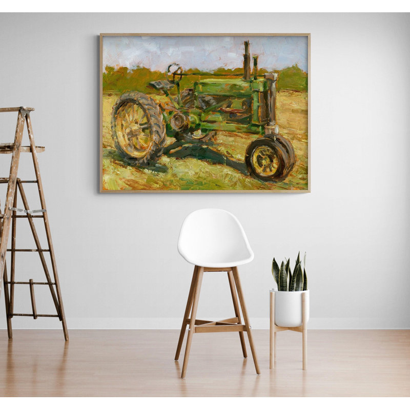 «Alcide Rustic Tractors I» par Ethan Harper, reproduction de peinture de tracteur vert, décoration murale de ferme rustique, art mural de grange moderne, décor de maison de campagne