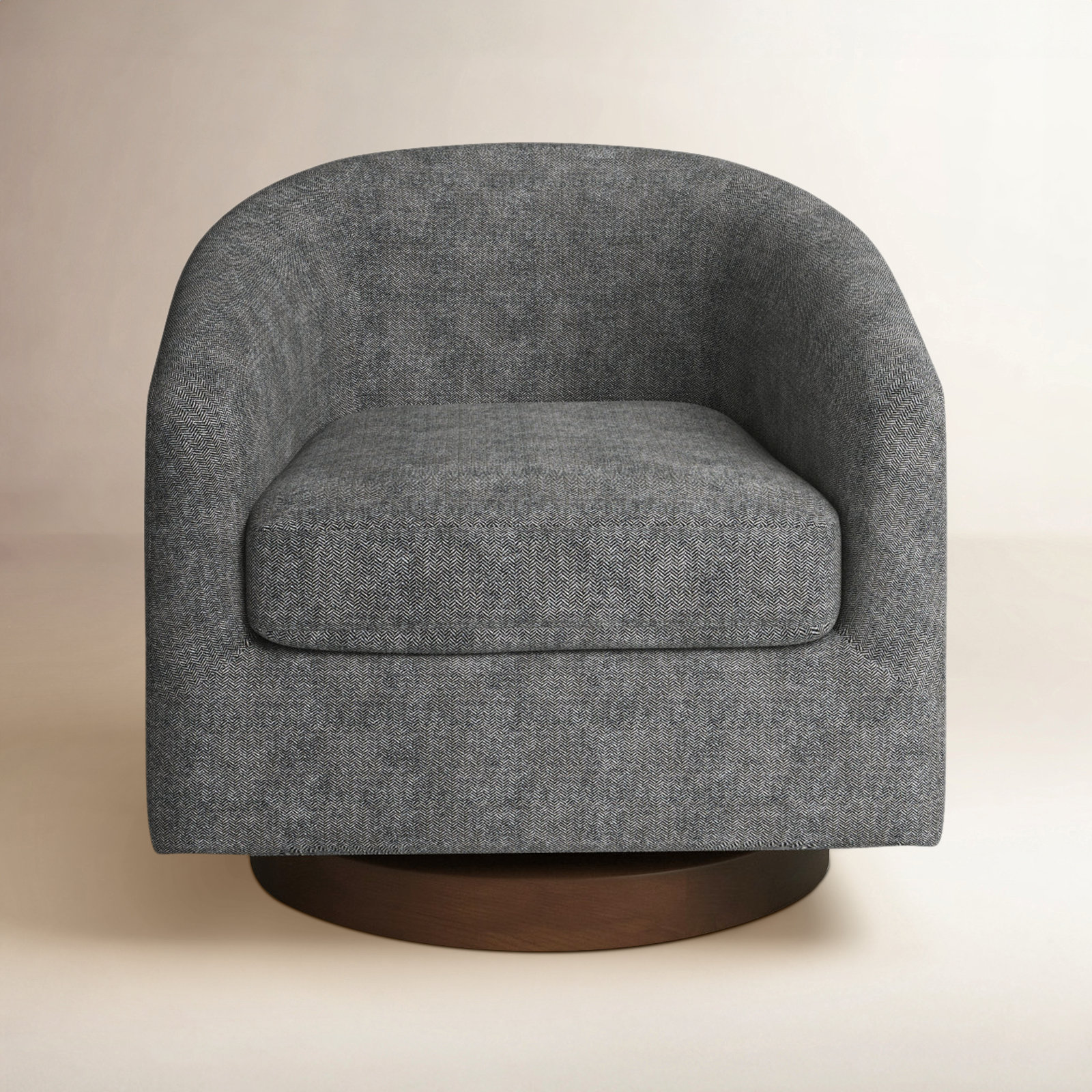 Bennett Linen Swivel Barrel Chair, Dark Gray