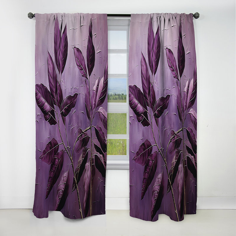 Purple Leaves Plum Precision II - Leaves Curtain - Blackout Floral Curtain - 1 Panels, 52" W x 63" L