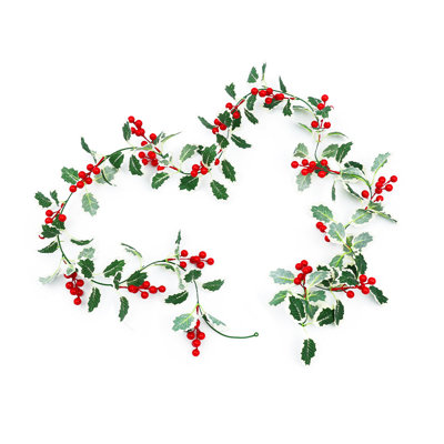 1PC Artificial Holly Berry Garland, Red Berries with Green Leaves, Christmas Holiday Decor