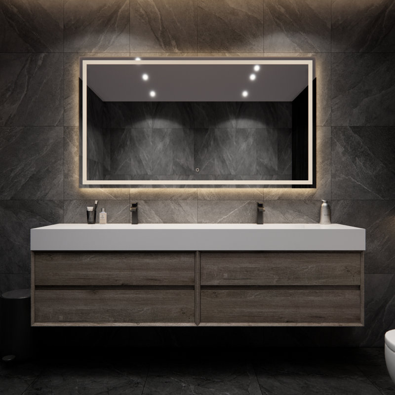 Albizu 84" Wall-Mounted Double Bathroom Vanity, Gray