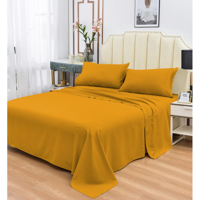  Ensemble de draps 1800 fils en rayonne de bambou, Simple, Or