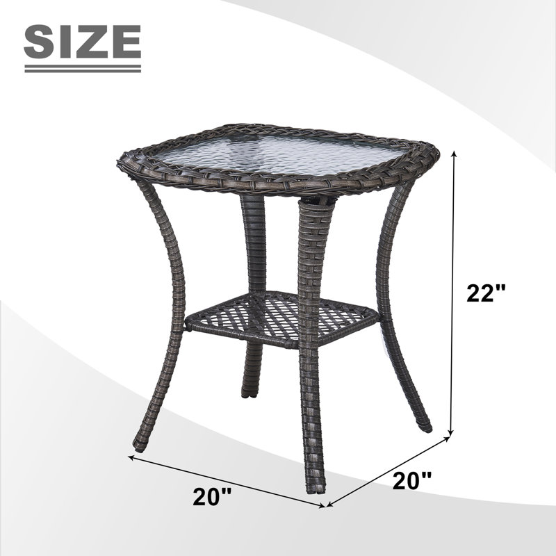 Table d'appoint en rotin avec plateau en verre Schutt, Gris