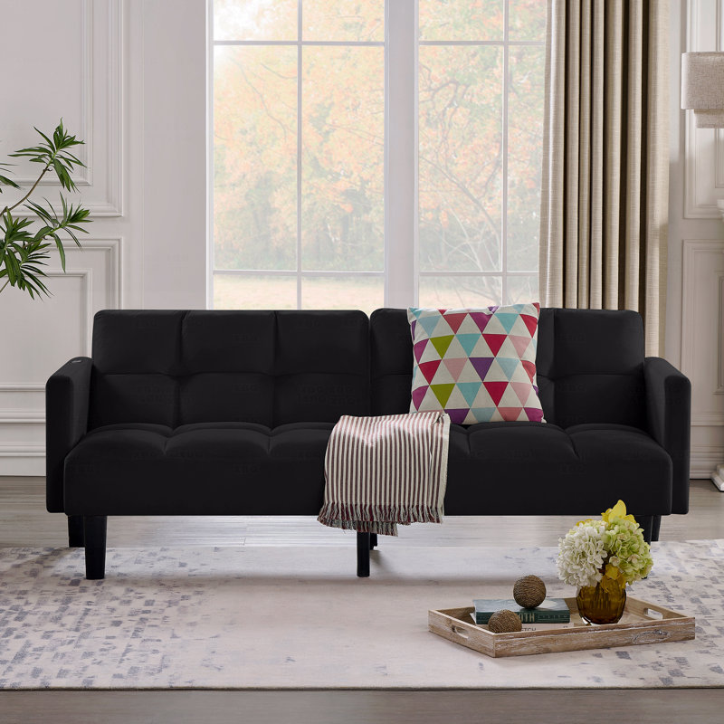 Velvet Futon Couch, Noir
