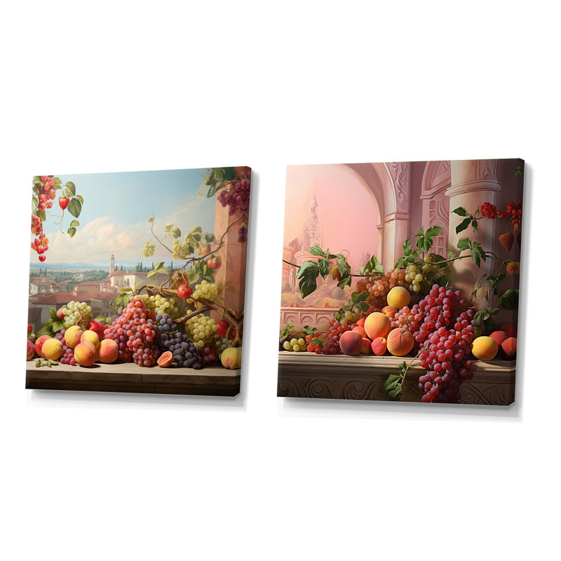 Ensemble de 2 collages carrés de fruits, H 16 po x l 33 po, Toile tendue