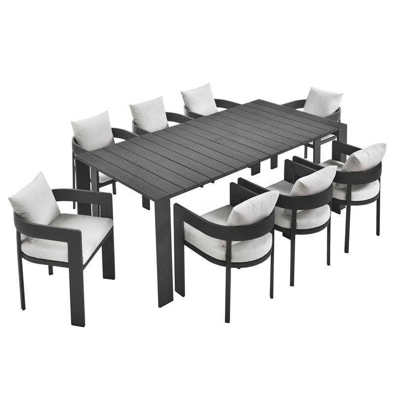 Tahoe 9-Piece Outdoor Patio Aluminum Dining Set, White