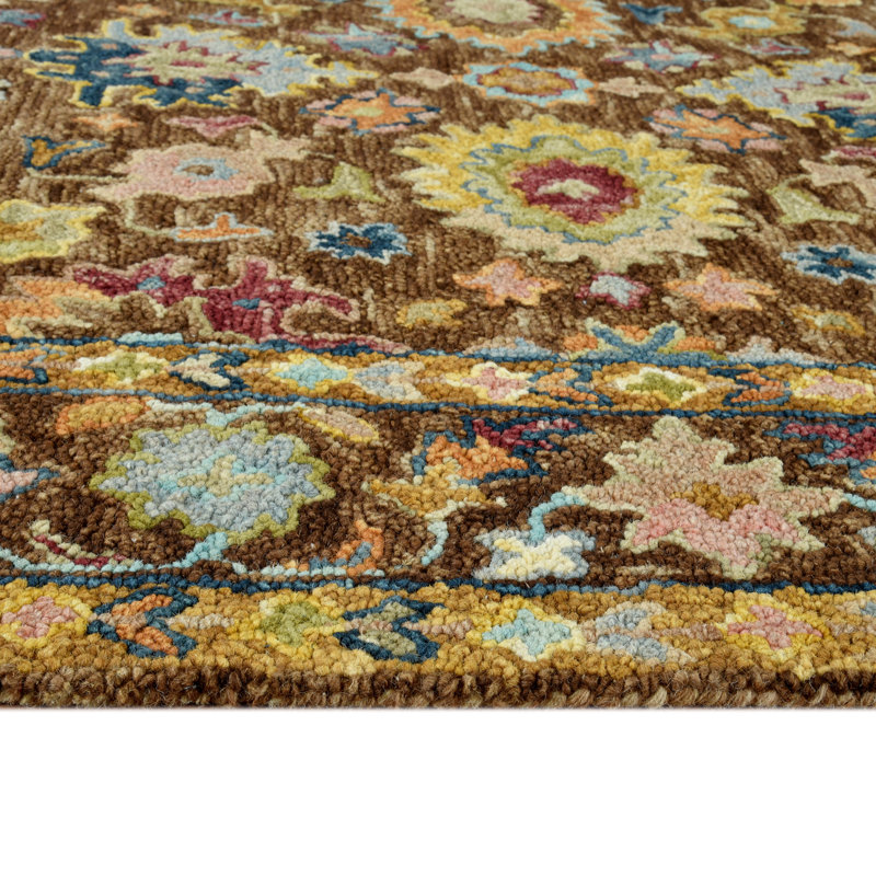 Tapis brun crocheté à la main Dharmendera, Rectangulaire 9 pi x 13 pi