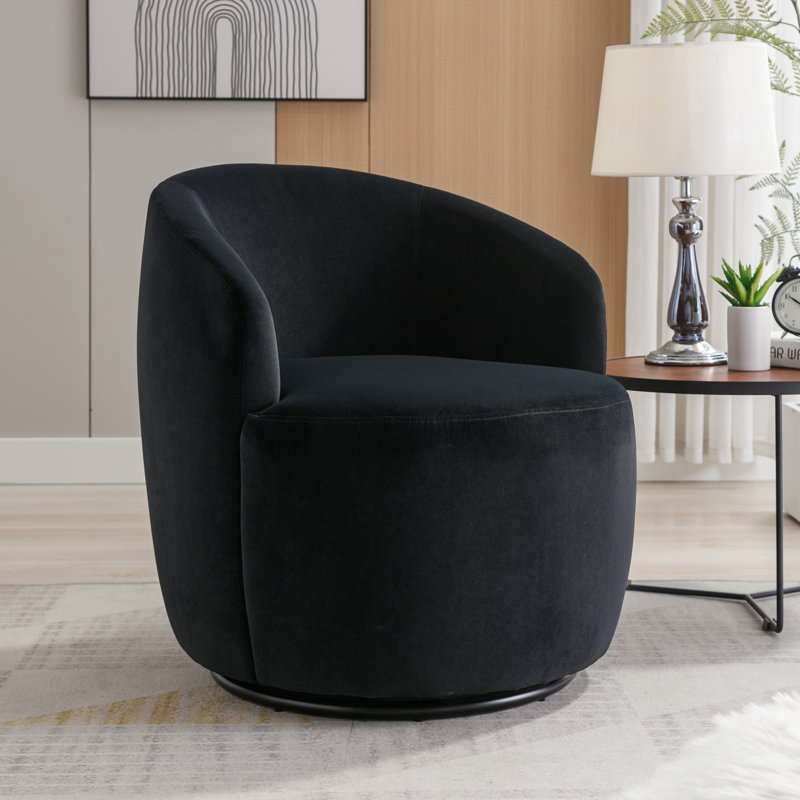 Genece Upholstered Swivel Accent Chair, Black Velvet