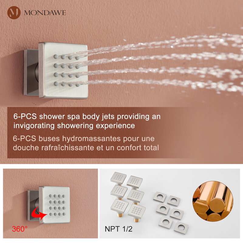 Herathena Ceiling Mounted Luxury Shower System with Digital Display (Rough-in Valve Included), Brushed Nickle