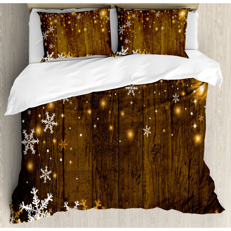 Rustic Brown and White Christmas Queen Duvet Cover Set