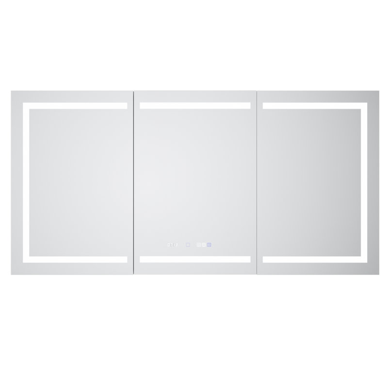 Armoire à pharmacie spacieuse et éclairée de 72 po x 36 po: DEL, désembuage, affichage de la température, loupe 10x, surface ou fixation encastrée