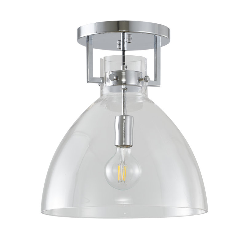 Anikan 1-Light Chrome Metal Semi Flush Mount With A Clear Glass Shade, Chrome