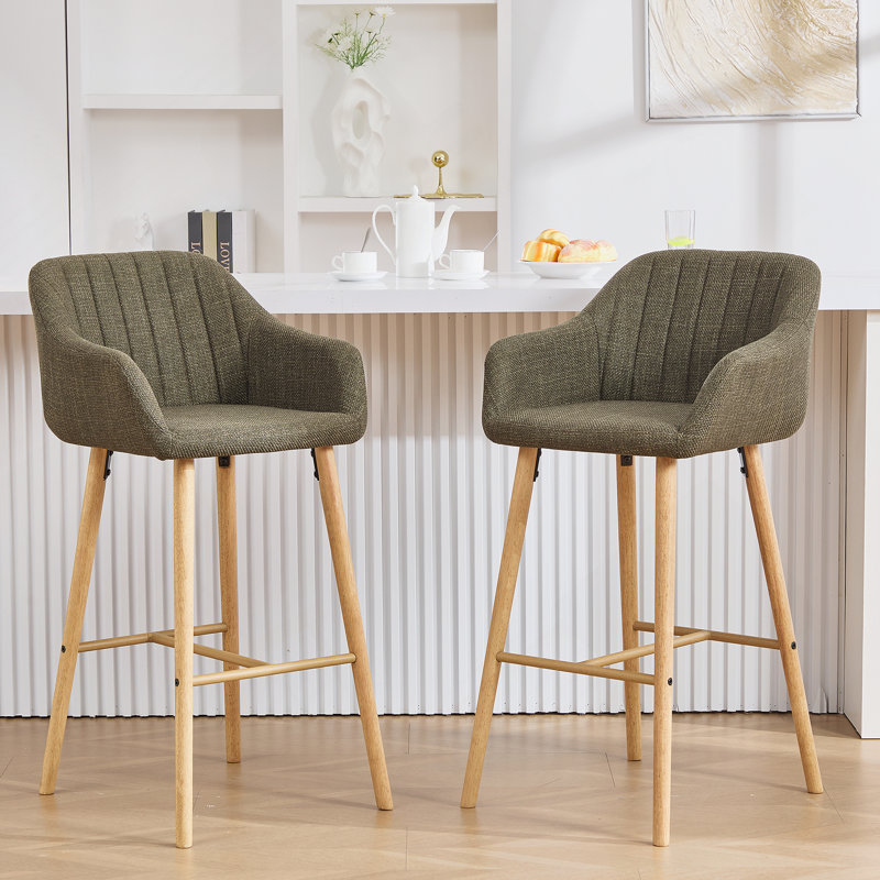 Ensemble de 2 tabourets de bar modernes avec îlot de cuisine avec dossier, accoudoirs, repose-pieds et pieds en bois massif
