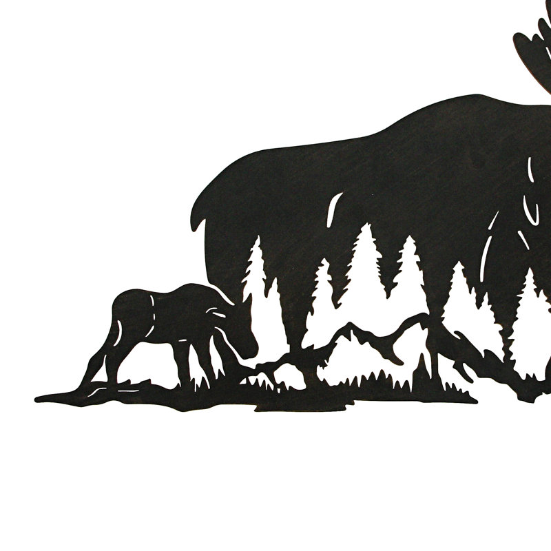Black Metal Moose Family Silhouette Wall Sculpture