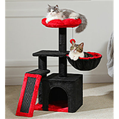 Un petit arbre à chat pour les chats d'intérieur, une jolie maisonnette en forme de tour de chat de 32 po avec une rampe de grattage en sisal, un hamac confortable et un perchoir de lit amovible pour les chatons