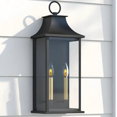 Alletta 2 - Light 21''H Black and Gold Aluminum Tempered Glass ETL Outdoor Wall Light with Dusk to Dawn