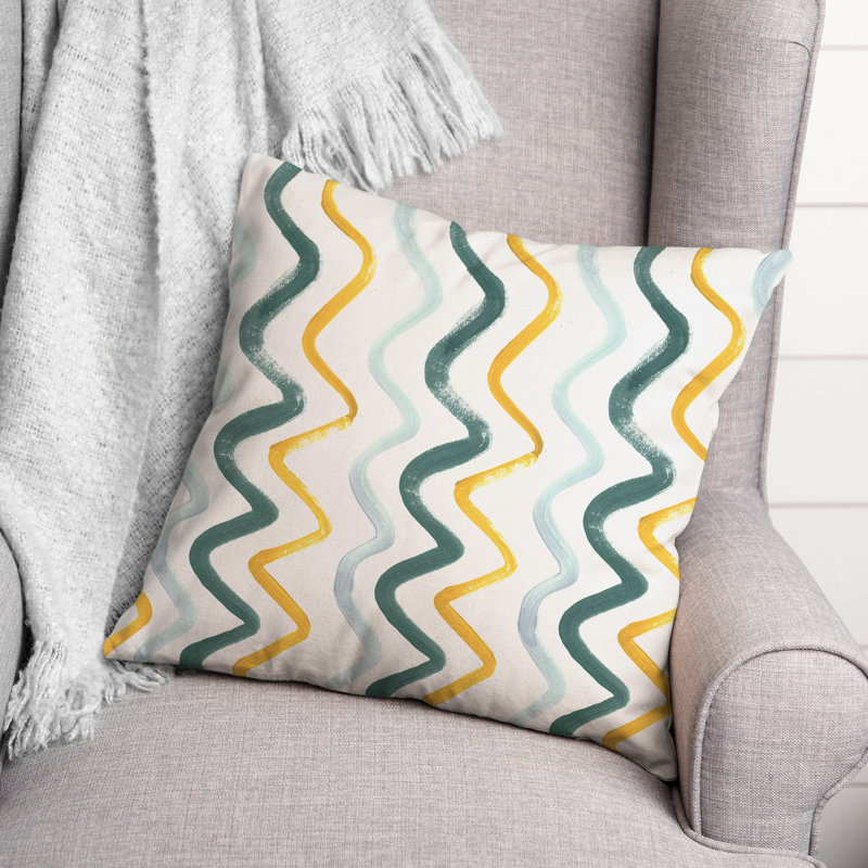Coussin extérieur bleu et brun Squiggles, Bleu/doré, H 18 po x l 18 po