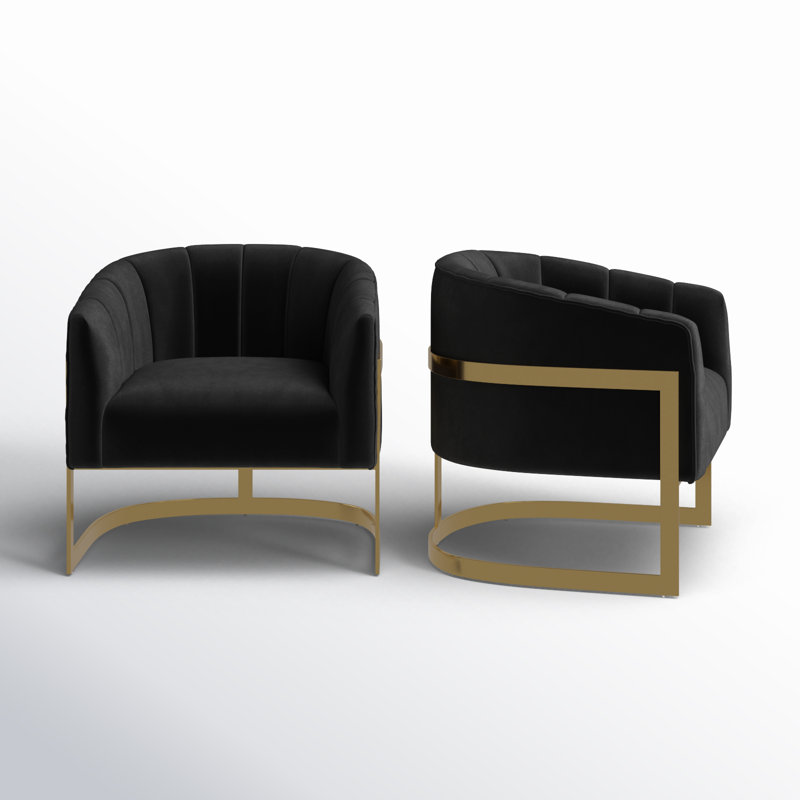 Fauteuil demi-tonneau rembourré l 30 po Romy, Velours noir