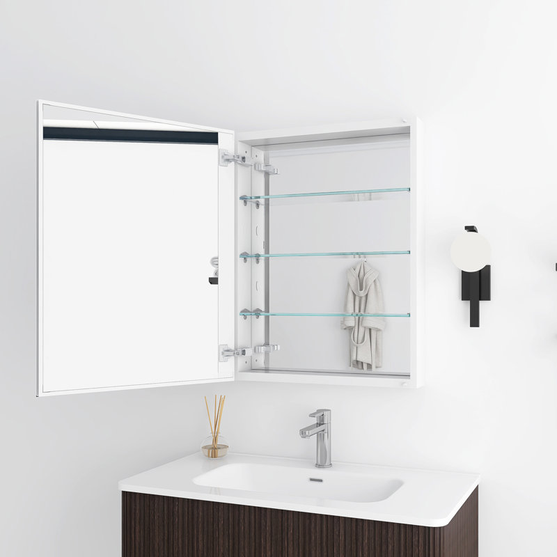 Pharmacie rectangulaire avec miroir - tablettes réglables et charnières à fermeture en douceur, Argent argent