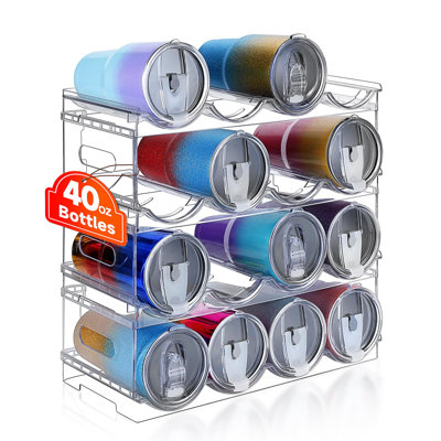 Large Compartment Water Bottle Organizer,4 Tier Stackable Water Bottle Rack For Cabinet,Tumbler Storage Organizer For Kitchen,Fridge,Cabinet Organizat