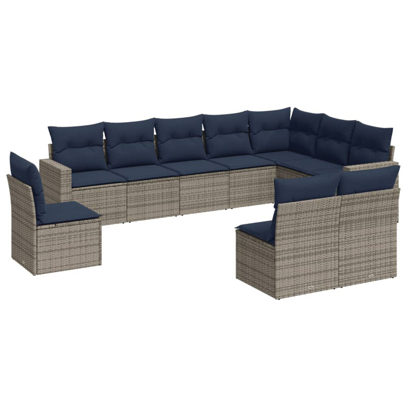 Ensemble de canapé de patio 10 pièces avec coussins pour l'extérieur, Marine, Gris