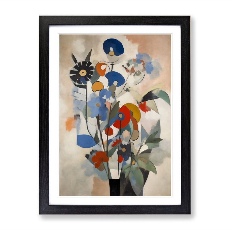FRM-V0523-867X Flowers Bauhaus Vol.1 - Single Picture Frame Print, 64cm H x 46cm W x 2cm D, Black Framed