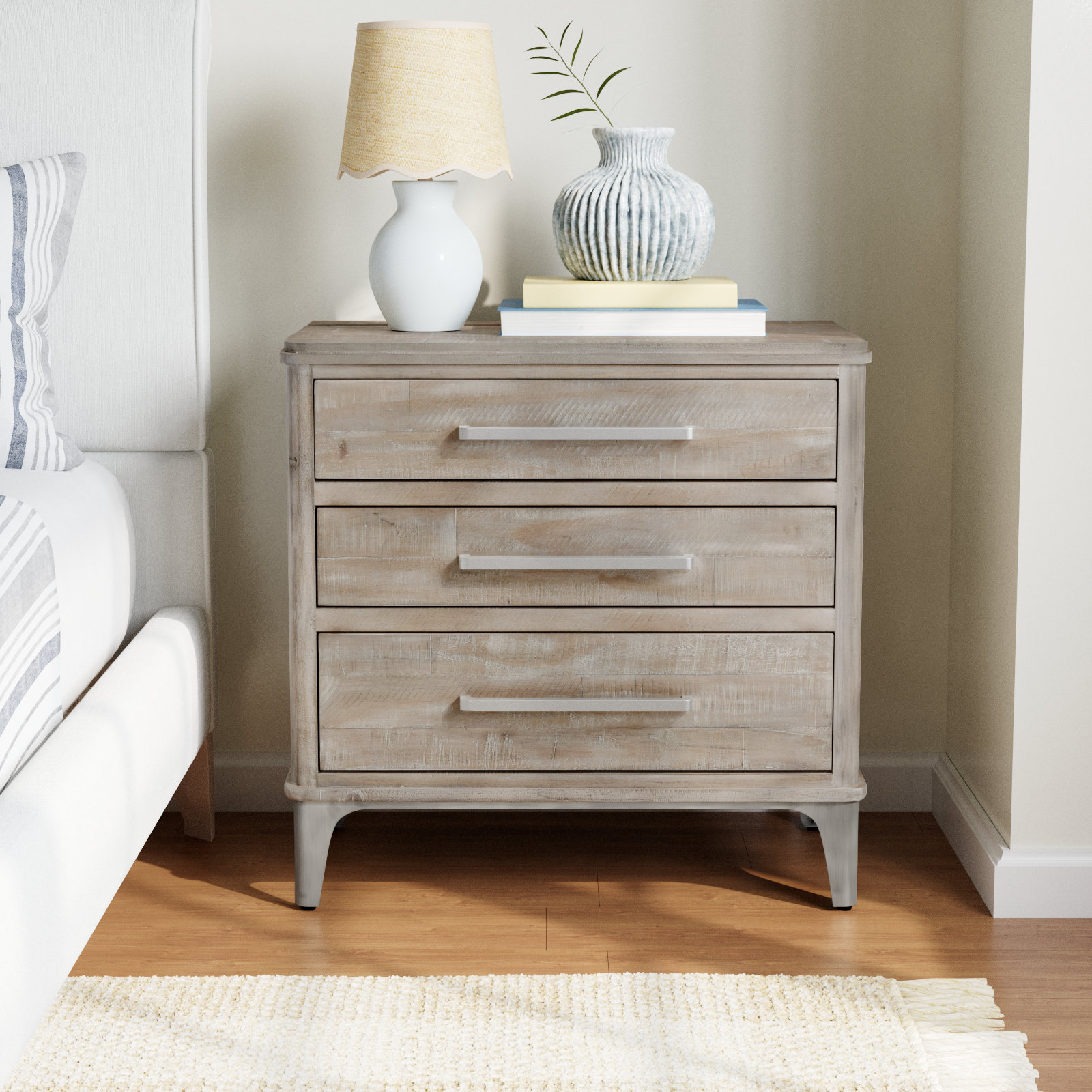 Mauve 3 - Drawer Nightstand, Gray/Taupe