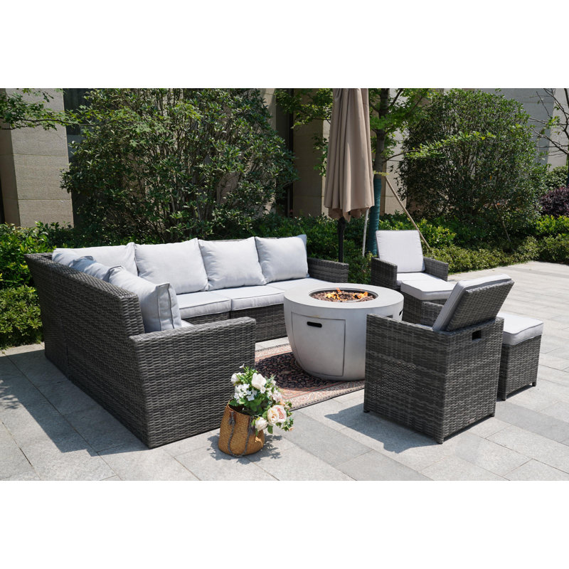 10 - Person Modular Patio Conversation Set with Cushions, Gray