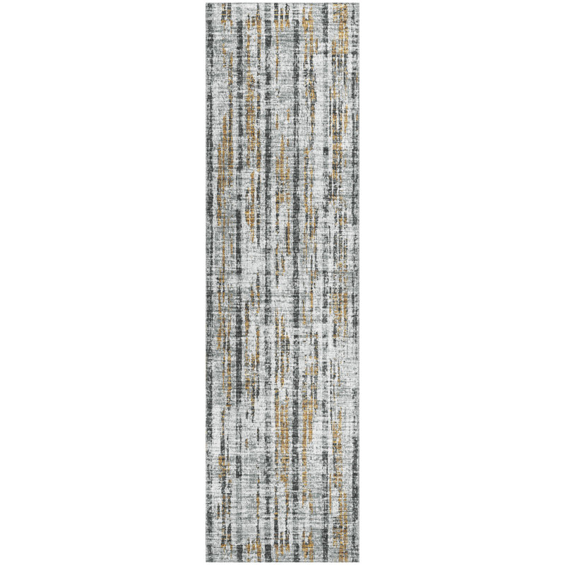 Tapis abstrait gris tissé à la machine, Tapis de couloir 2 pi 3 po x 7 pi 6 po
