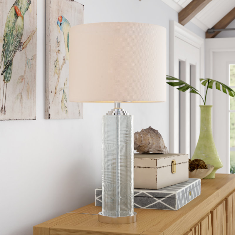 Grant 29" Clear Glass Table Lamp Set with White Cotton Shade