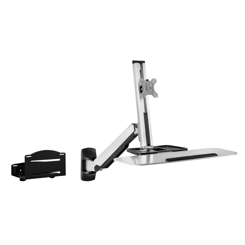 Mount-It! Height Adjustable Sit Stand Wall Mount Workstation with Monitor Mount, Tray & CPU Holder