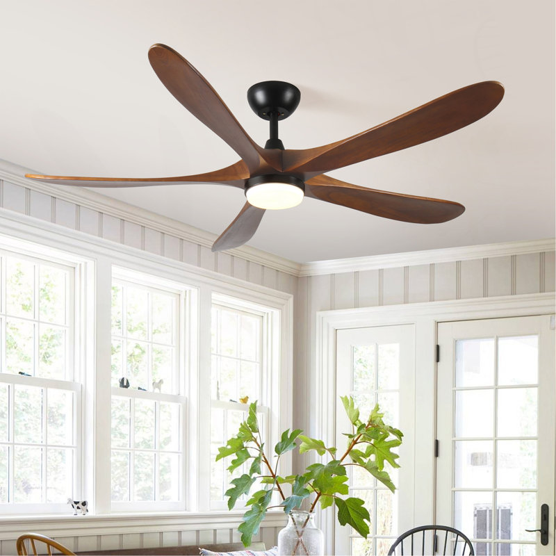 62-Inch Solid Wood With Remote Control With Light (LED) Modern DC DC Motor Indoor/Outdoor 5-Blade Ceiling Fan For Patios, Bedrooms And Farmhouses