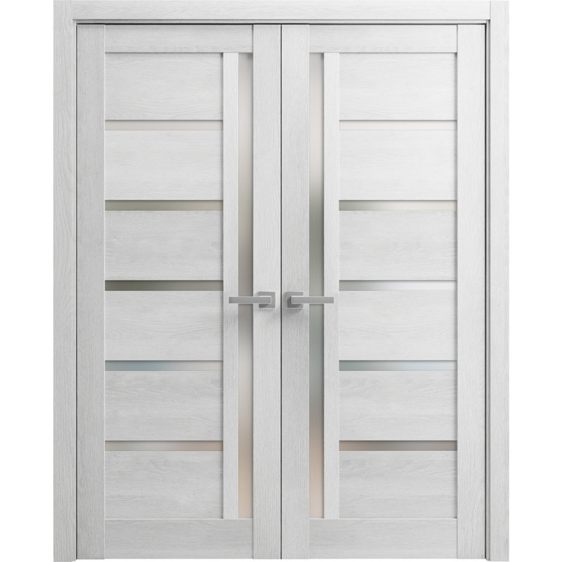 Portes françaises à panneaux en bois Quadro, 48 po x 80 po, Gris clair