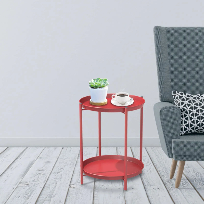 2‑tier Round End Table – Steel Accent Side Table With Easy Assembly, Modern Design For Living Room, Bedroom Or Patio, Red