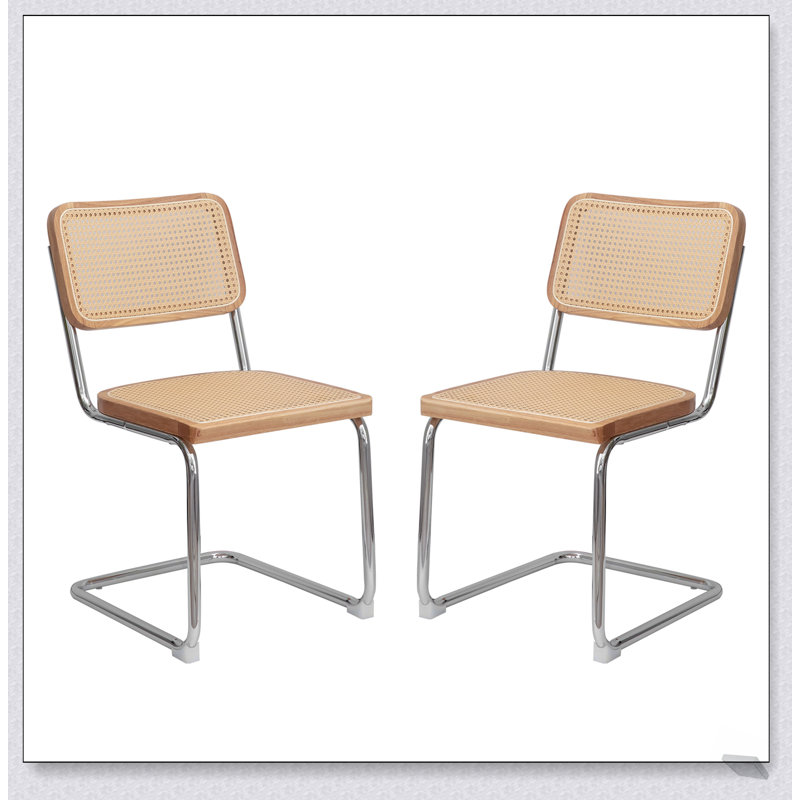 Ensemble de 2 chaises d'appoint latérales en rotin de velours avec pieds chromés, pour les salles à manger modernes et élégantes.
