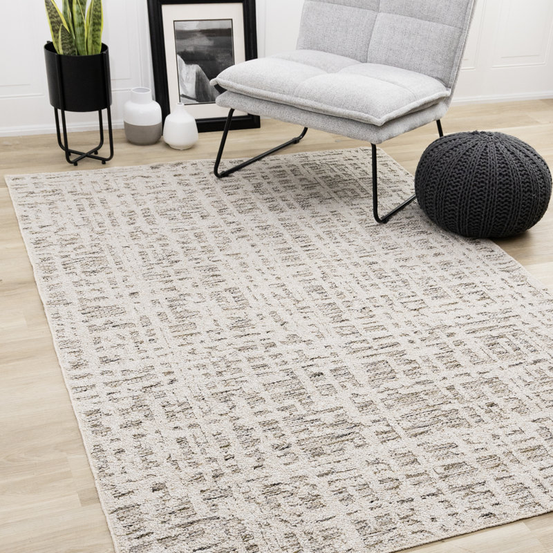 Yoslan Textured Grey Earthy Area Rug, Rectangle 5'3" x 7'7"