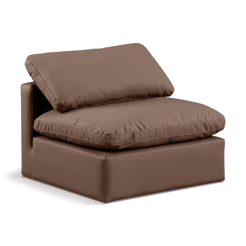 Chaise de salon en cuir sans accoudoirs Vegan, Cuir brun végétalien