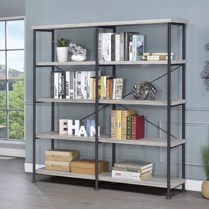 Bibliothèque ouverte à 4 tablettes en bois flotté gris et noir
