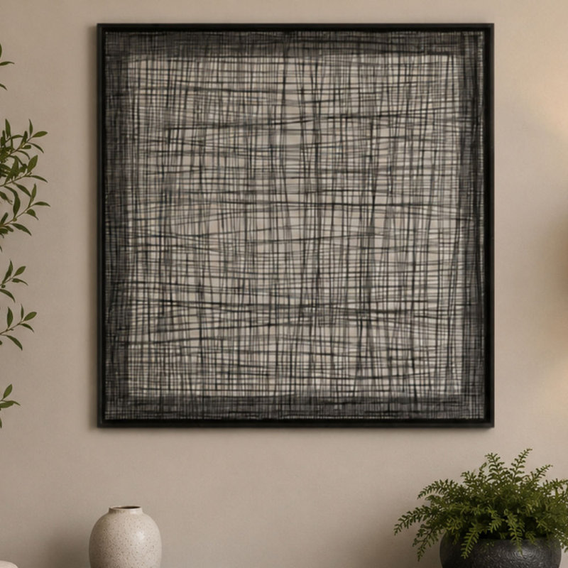 Décoration murale en maille métallique noire avec cadre noir 40 po x 1 po x 40 po