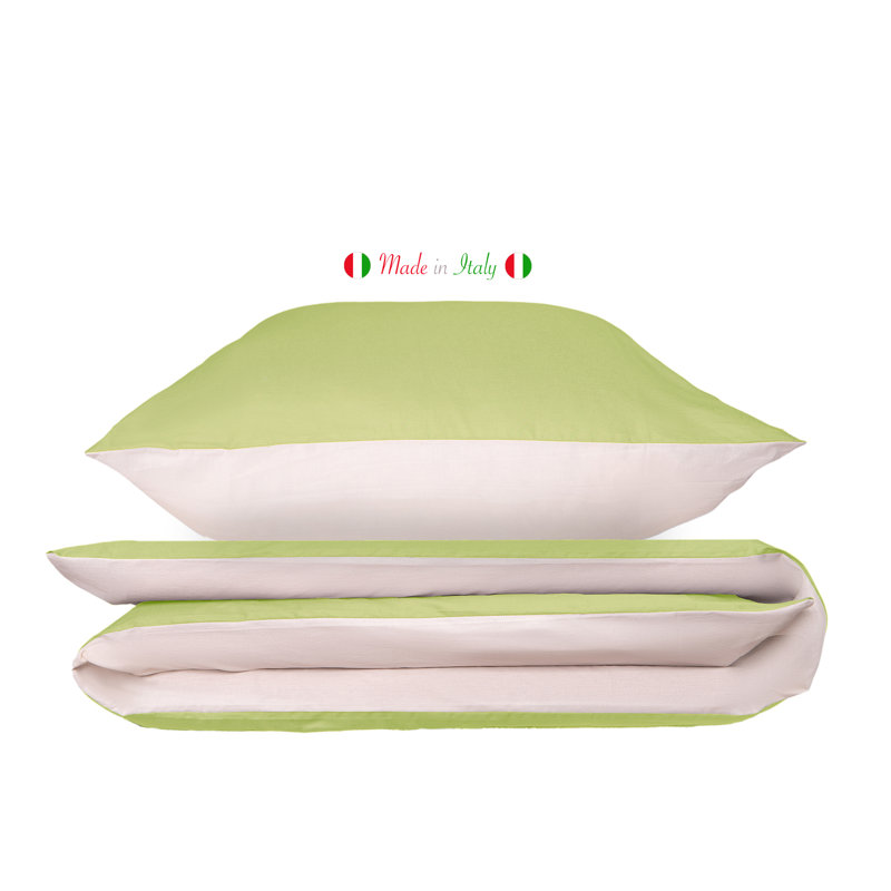 Cotton Solid Colour Duvet Cover Set with Pillowcases, Apple Green/Cream