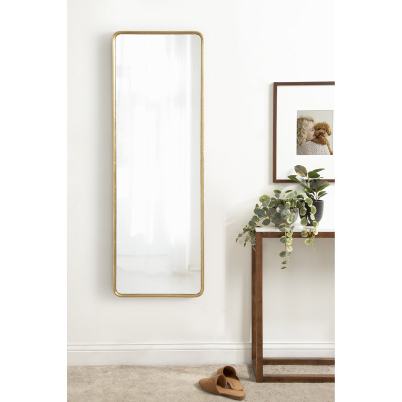 Caskill Framed Radius Rectangle Wall Mirror, 48" x 16", Gold