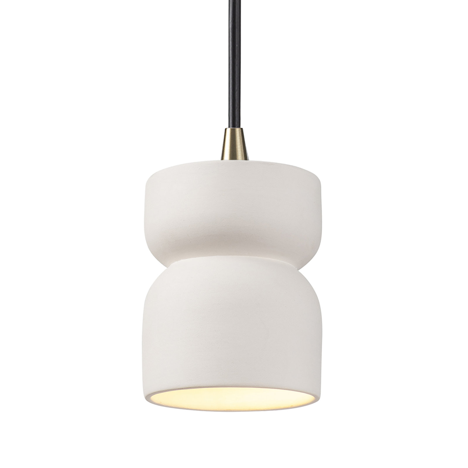 Leni Ceramic Hourglass Single Pendant , Bisque, Antique Brass
