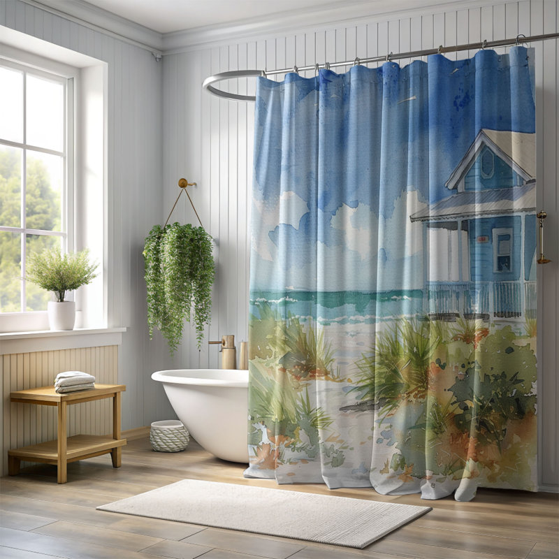 Rideau de douche standard 1 pièce Pastel Beach Horizons, H 74 po x l 71 po