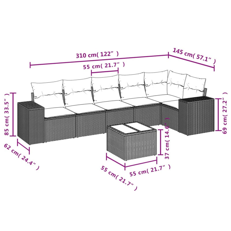 Ensemble de canapé de jardin en rotin PE Vidaxl