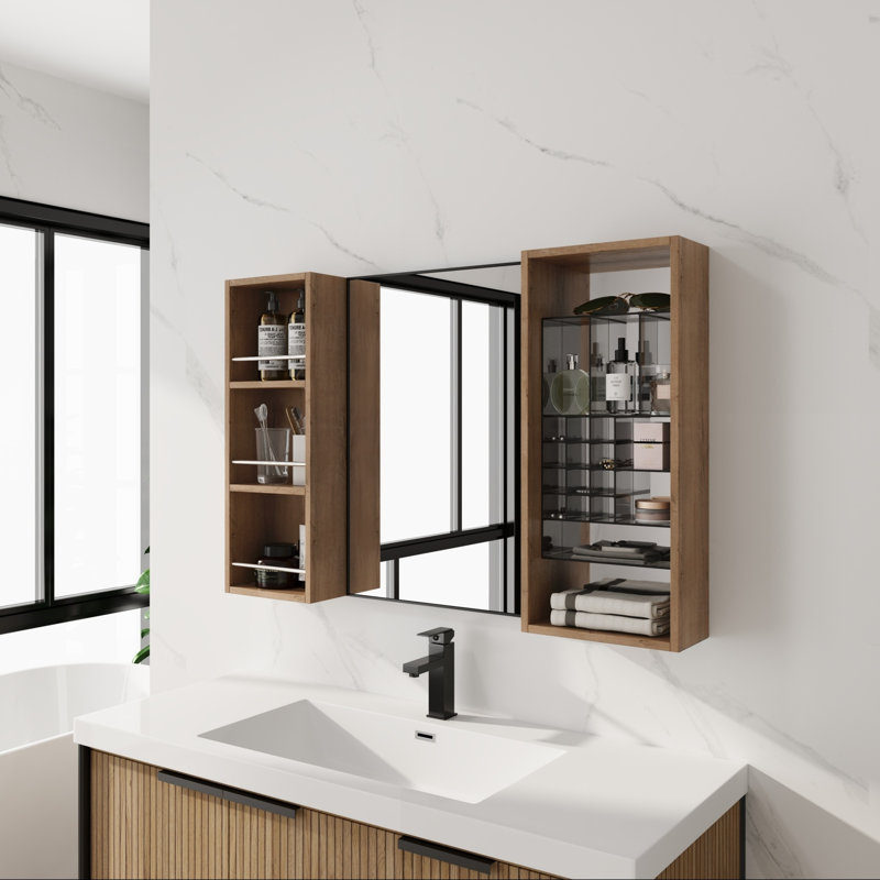 Armoires à pharmacie peu encombrantes, miroir en bois de 41 po, rangement de salle de bain moderne
