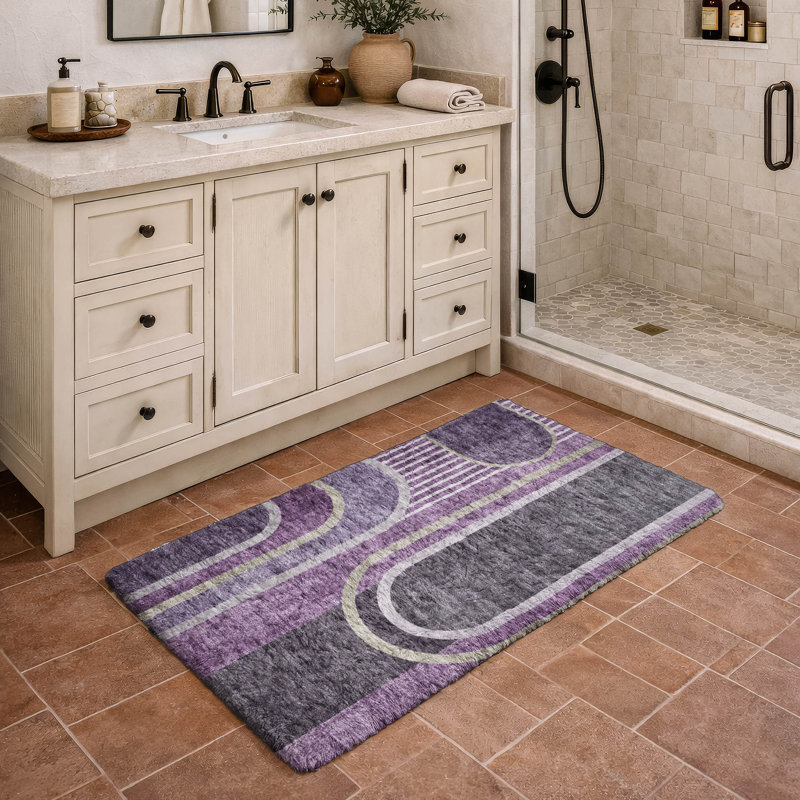 Premium Machine Washable Dream Shag ADS532 Art Deco Rug, Purple, 2'6" x 3'10"