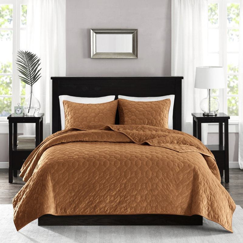Courtepointe en velours très grand / très grand rouille 3 pièces - géométrique, douce, très chaleureuse, motif géométrique, rembourrage en coton
